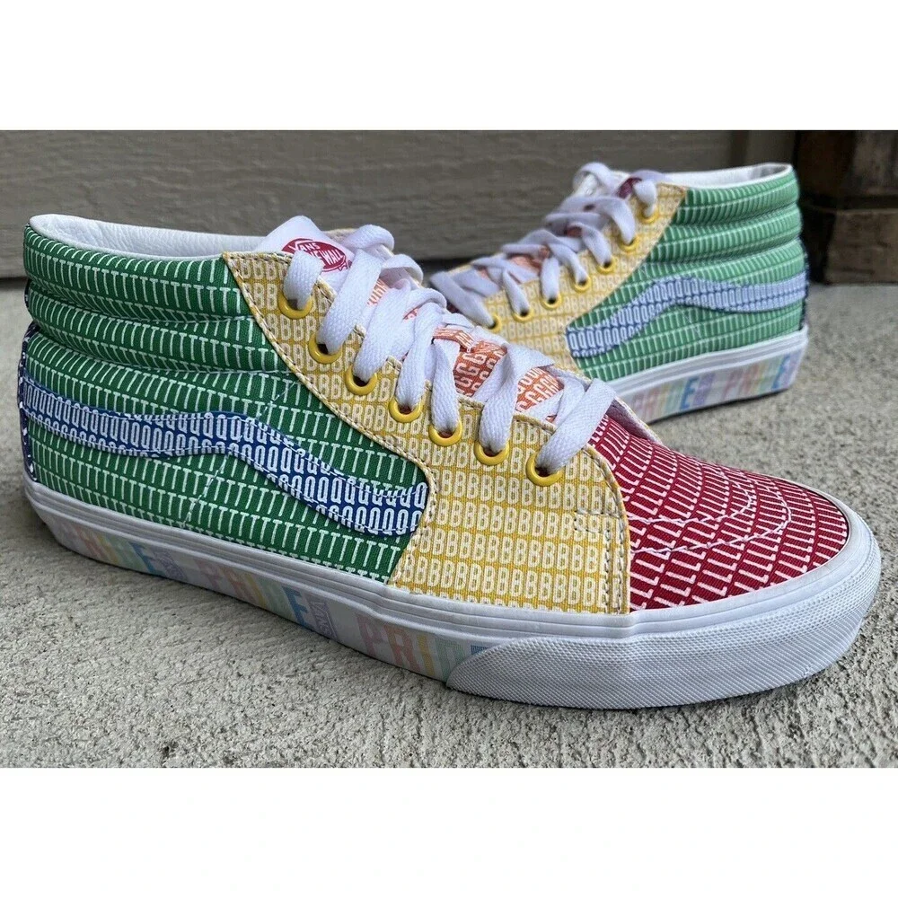 New! Vans Sk8 Mid Pride Multicolor/White Skate Shoes - Men's 10.5 Women's 12